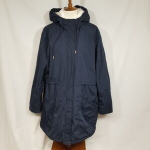Old Navy Womens XL Navy Blue Zip-Up Faux Fur Lined Hooded Mid Length Winter Coat